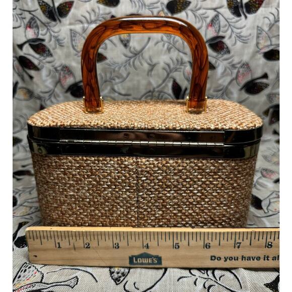 Vintage 1950s JR Julius Resnick Box Bag Wool Tweed Handbag Train Case Purse - Picture 4 of 8